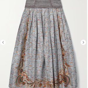 ULLA JOHNSON Pleated Printed Taffeta And Mouline Ribbed-knit Skirt In Chalcedony
